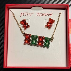 Betsey Johnson Christmas Festive Gummy Bear Necklace and Earrings Set